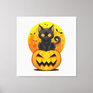 Lienzo Disfraz de Halloween de calabaza gato negro