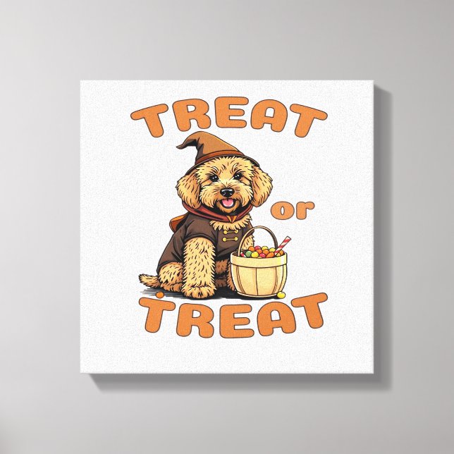 Lienzo Disfraz de perro de Halloween Labradoodle �Truco o (Anverso)