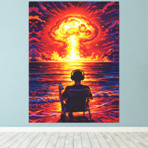 Lienzo Disfrutador de Música de Guerra Atardecer Nuclear 