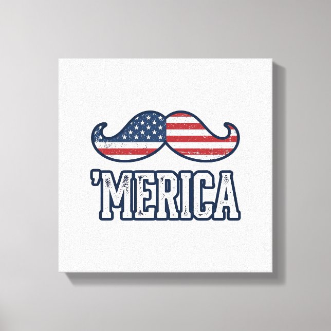 Lienzo Distressed America Mustache Patriotic Vector Desig (Anverso)