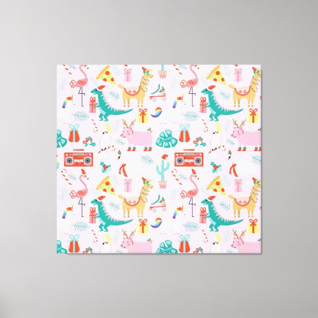 Lienzo Diversión de navidades: Patrón de animales sin foc (Anverso)