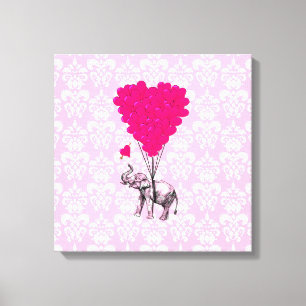 Lienzo Divertido elefante lindo y damasco rosa
