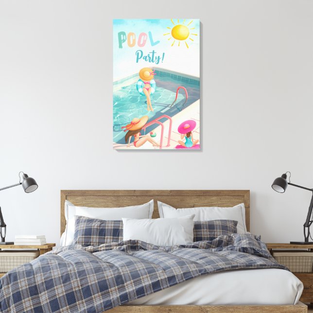 Lienzo Divertido Fiesta de la piscina de verano acuarela  (Insitu(Dormitorio))