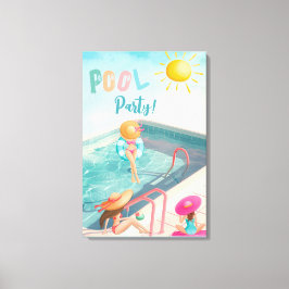 Lienzo Divertido Fiesta de la piscina de verano acuarela