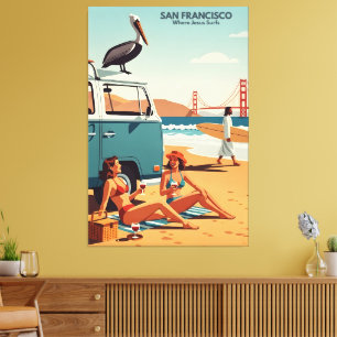 Lienzo Divertido Jesús de San Francisco surfeando