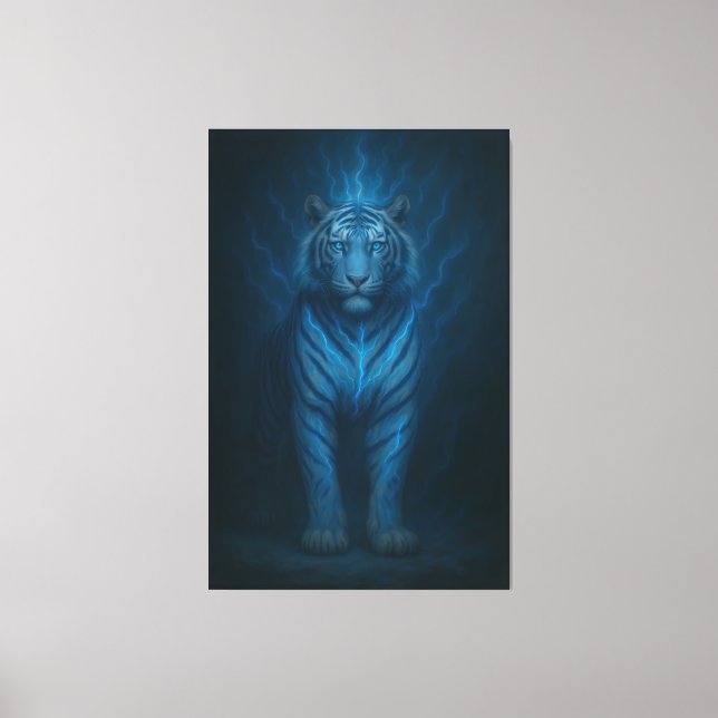 Lienzo Divine Blue Lightning White Tiger – Celestial Stor (Anverso)