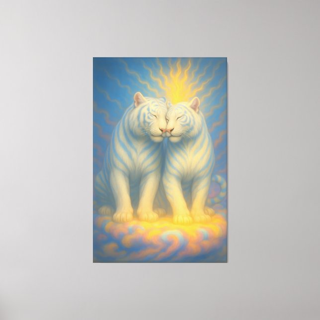 Lienzo Divine Twin White Tigers – Sacred Love & Celestial (Anverso)