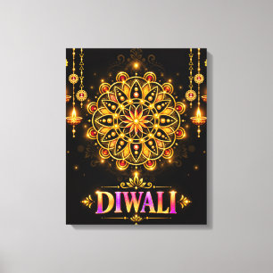 Lienzo Diwali Mandala Dorado Rangoli Festival de las Luce