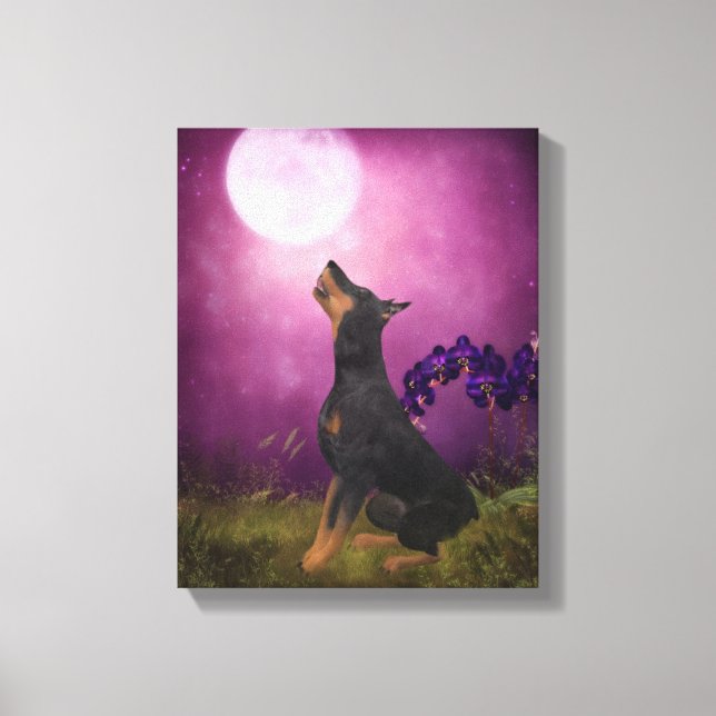 Lienzo Doberman Purple Fantasy Orchids Dog Art (Anverso)