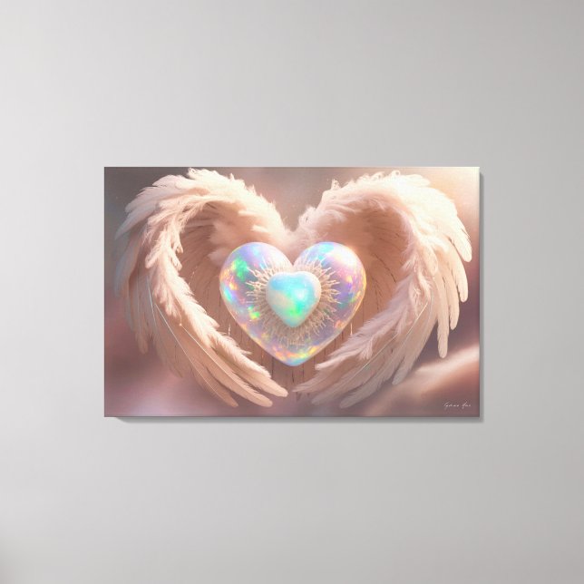 Lienzo *~* Doble corazón Alas de ángel blanco AP78 Opal (Anverso)
