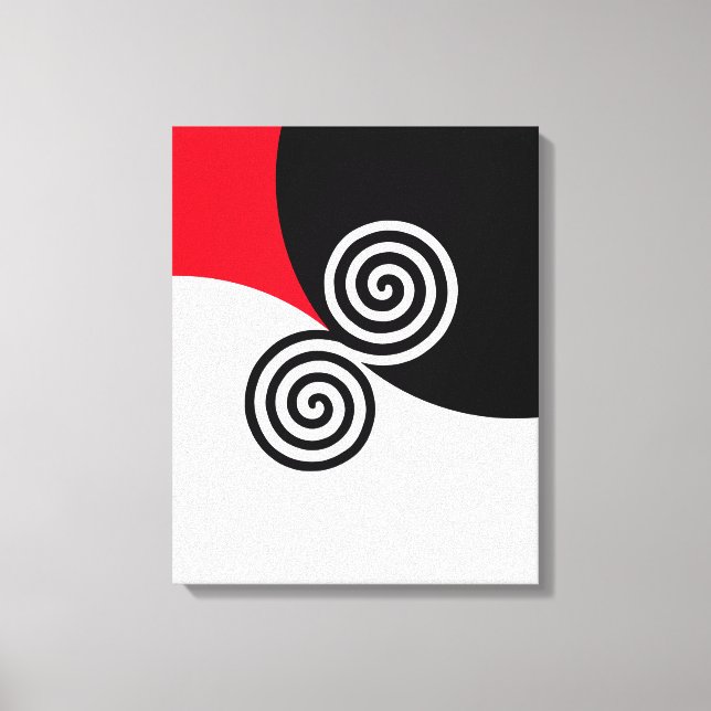 Lienzo Doble espiral abstracta sobre negro, rojo y blanco (Anverso)
