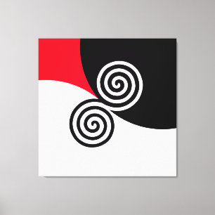 Lienzo Doble espiral abstracta sobre negro, rojo y blanco