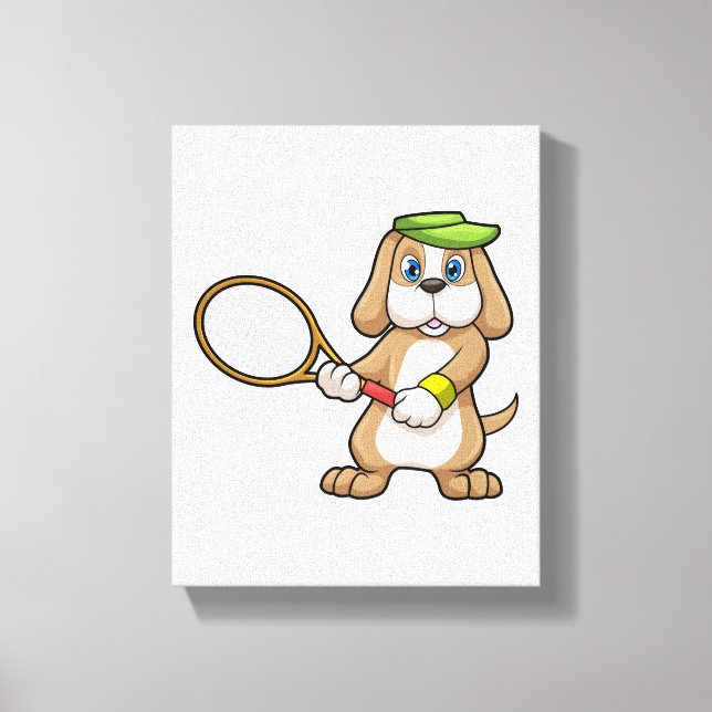 Lienzo Dog at Tennis with Tennis racket & Cap (Anverso)
