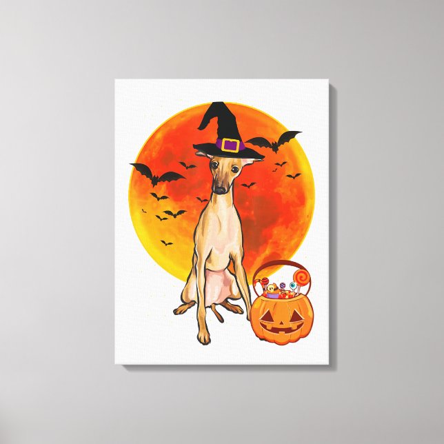 Lienzo Dog Halloween Italian Greyhound Jack O Lantern (Anverso)