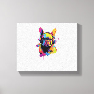 Lienzo Dog with Headphones Colorful