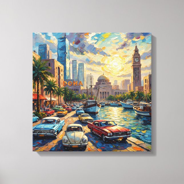 Lienzo Doha Qatar Corniche Vintage Cars Stretched Canvas (Anverso)