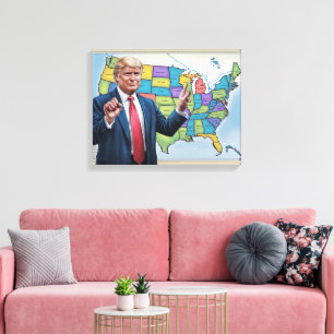 Lienzo Donald Trump frente a alterada obra de mapas de Es
