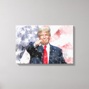 Lienzo Donald Trump señalando con la bandera estadouniden