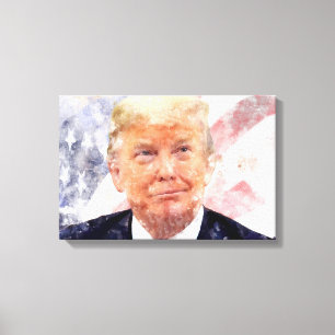 Lienzo Donald Trump sonriendo con la bandera americana