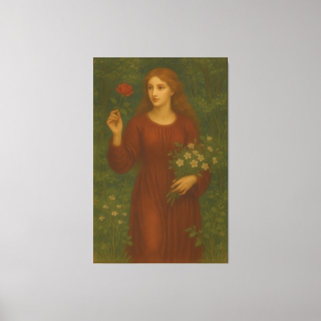 Lienzo Doncella de rosa en el bosque – Muchacha pelirroja (Anverso)