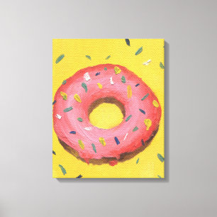 Lienzo donut rojo sobre un fondo amarillo pintado de acei