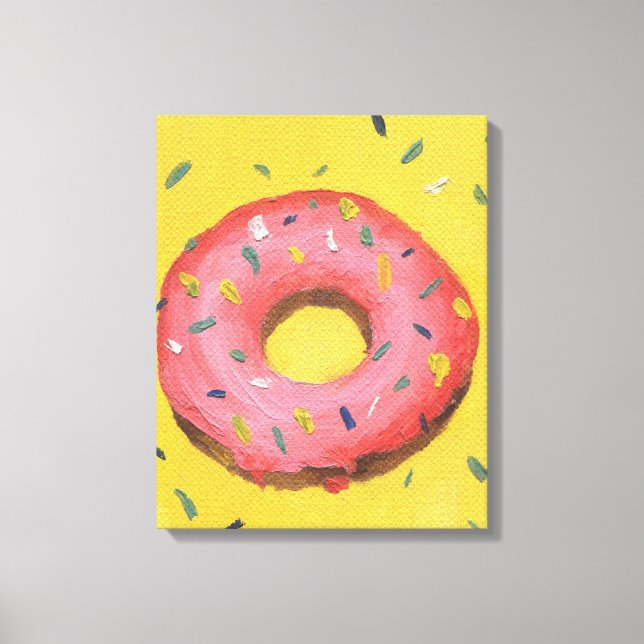 Lienzo donut rojo sobre un fondo amarillo pintado de acei (Anverso)