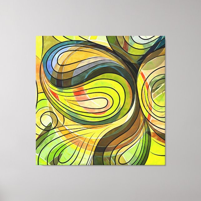 Lienzo Doodle Amarillo y Marrón de Otoño Con Líneas Negra (Anverso)