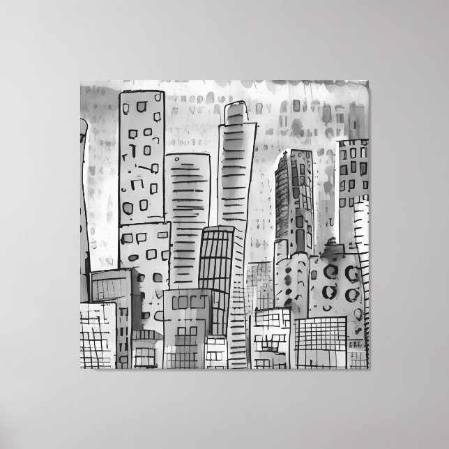 Lienzo Doodle Black Gray City (Anverso)