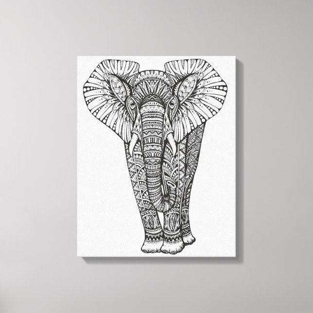 Lienzo Doodle de elefante con patrón de fantasía 6 (Anverso)