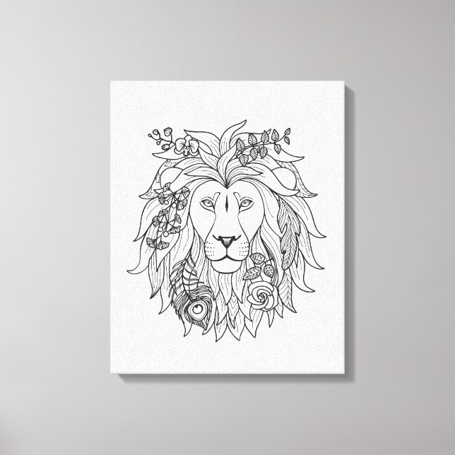 Lienzo Doodle De León Y Flores 6 (Anverso)