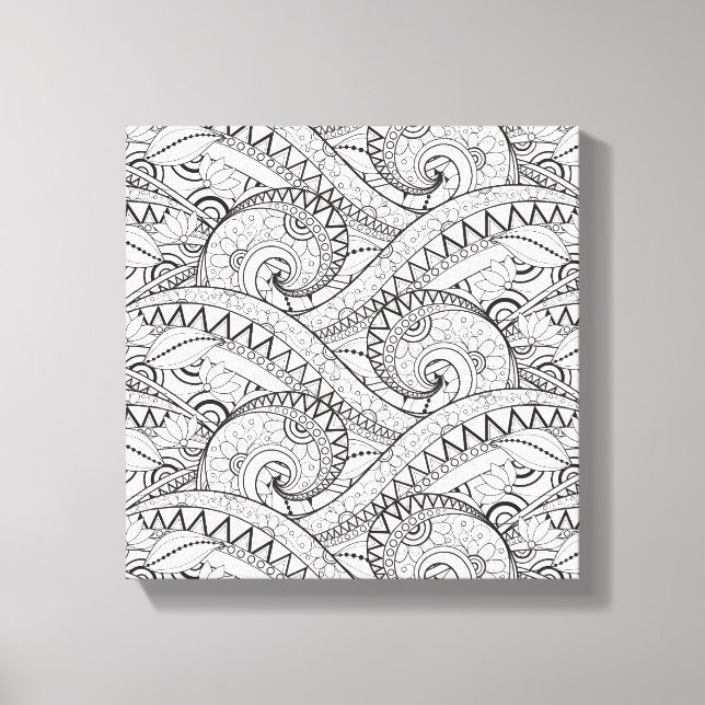 Lienzo Doodle detallado del patrón floral 6 (Anverso)