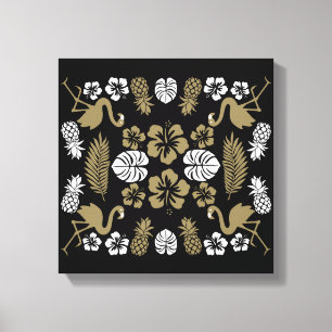 Lienzo Dorado Floral Tropical Patterado