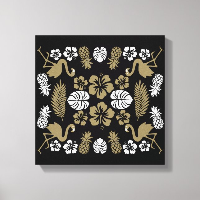 Lienzo Dorado Floral Tropical Patterado (Anverso)