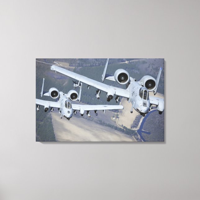 Lienzo Dos aviones Thunderbolt II del A-10C vuelan en for (Anverso)