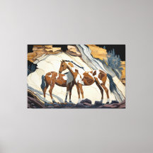 Dos caballos descansando sobre las rocas. Canvas P