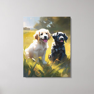 Lienzo Dos cachorros en la hierba