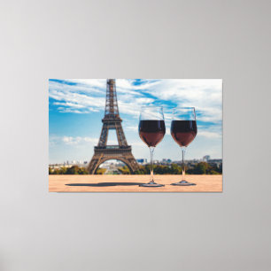 Lienzo Dos copas de vino con Torre Eiffel