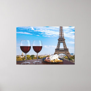 Lienzo Dos copas de vino en un café en París