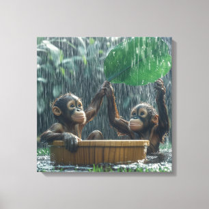 Lienzo Dos crías de orangután