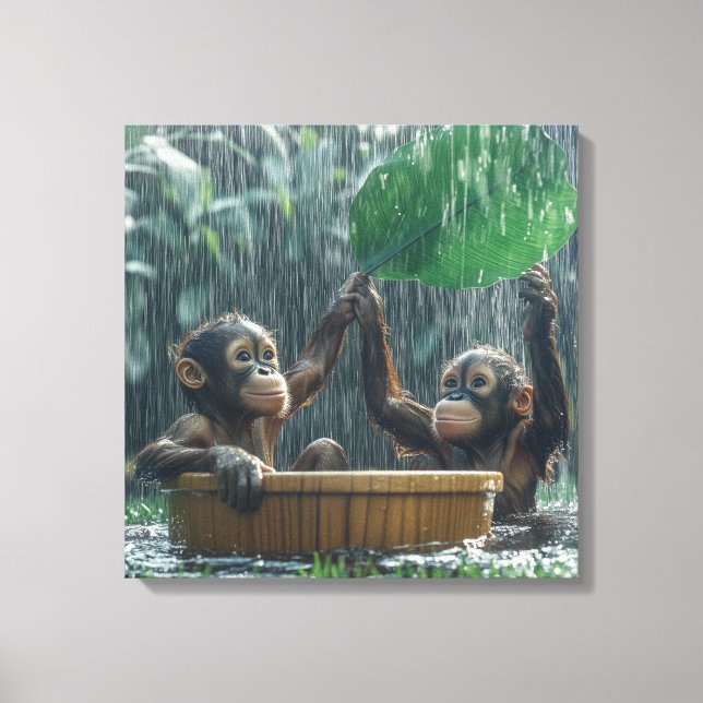 Lienzo Dos crías de orangután  (Anverso)
