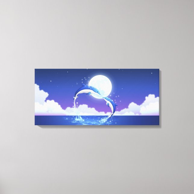 Lienzo Dos delfines nariz biberón saltando del agua (Anverso)