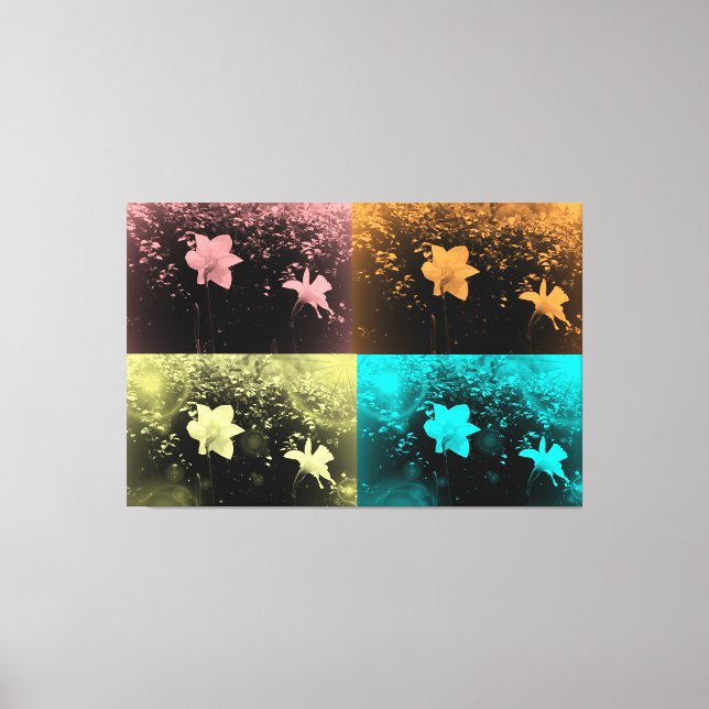 Lienzo Dos delicadas flores en rosa, azul, amarillo, mars (Anverso)