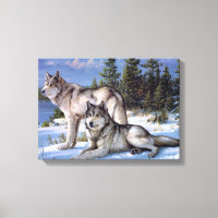 Dos lobos árticos pintando