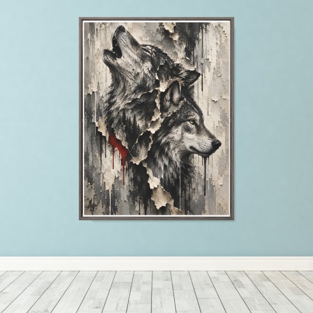 Lienzo Dos Lobos, Un Corazón (Insitu (piso de madera))