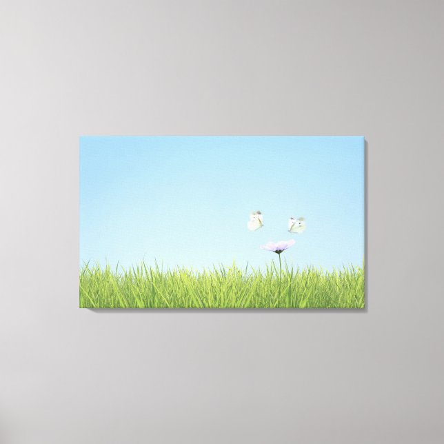 Lienzo Dos mariposas sobrevuelan la flor (Anverso)