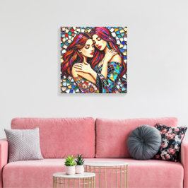 Lienzo Dos mujeres enamoradas | Faux Mosaic Tile Style