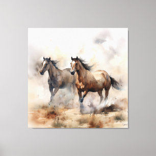 Lienzo “Dos Mustangs Salvajes” Acolorada Occidental Polvo