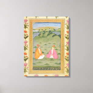 Lienzo Dos nobles asentados en un paisaje, de la pequeña