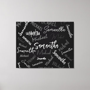 Lienzo Dos nombres pareja patrón monograma blanco negro