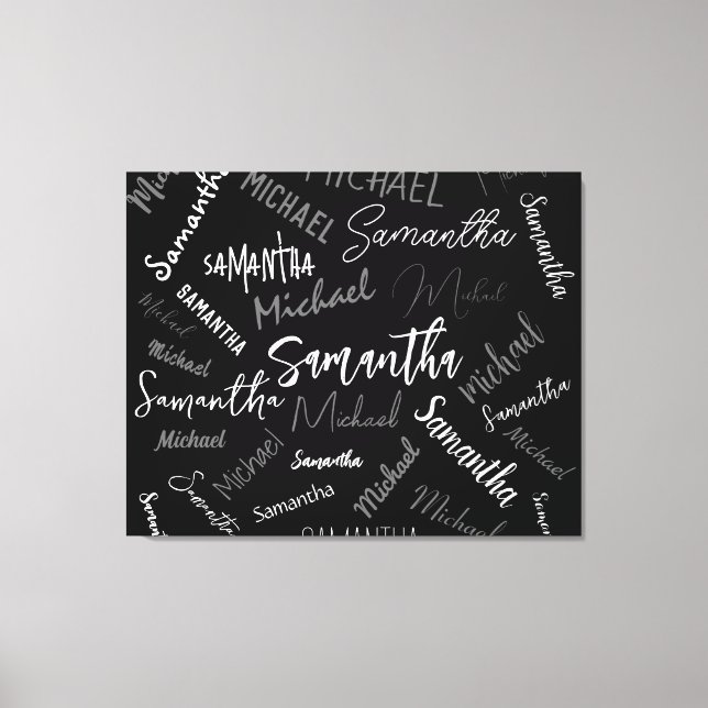 Lienzo Dos nombres pareja patrón monograma blanco negro (Anverso)